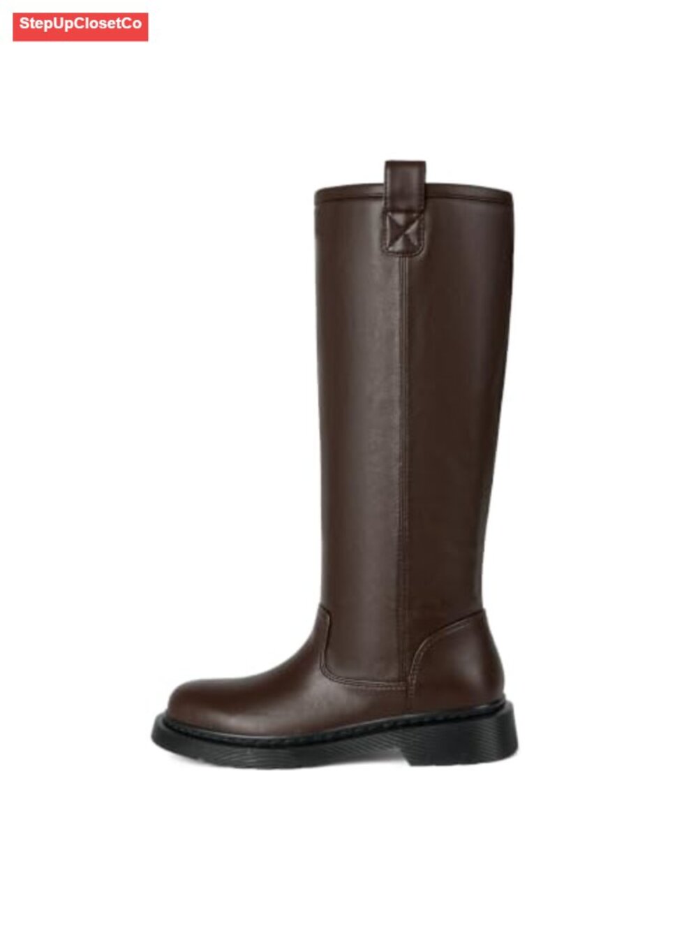 Knee High Slip On Boots Women Square Toe Block Heel PU